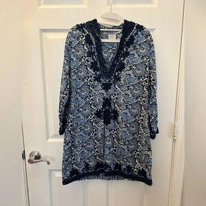 Gretchen Scott Designs Navy and White Paisley V-Neck Tunic Dress